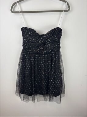 Lulus Black Gold Polka Dot Strapless Tulle Mini Dress XS Party Holiday Wedding